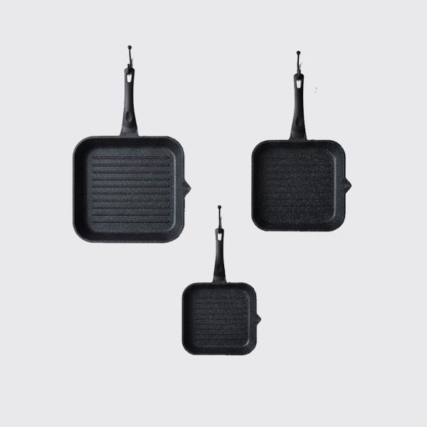 CEM HİTİT CAST ALU BLUE BLACK GRNT GRİLL 3 LÜ FRY PAN SETİ (20+24+28)CM